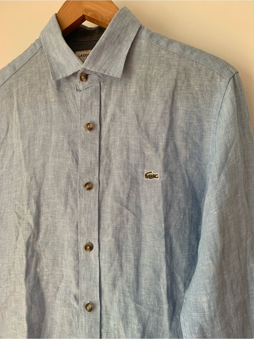 Lacoste Pale Blue 100% Linen Button-Down Shirt